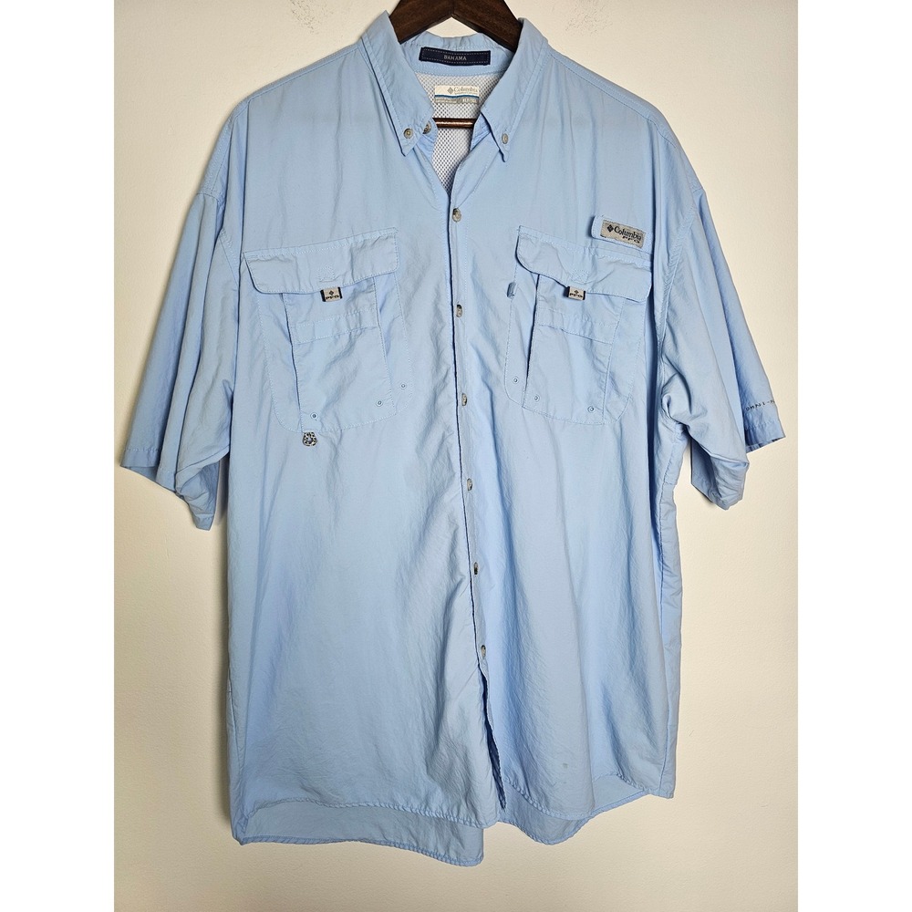 Outdoor Columbia PFG Bahama II Fishing Shirt Mens XLT Blue Vented Short Sleeve